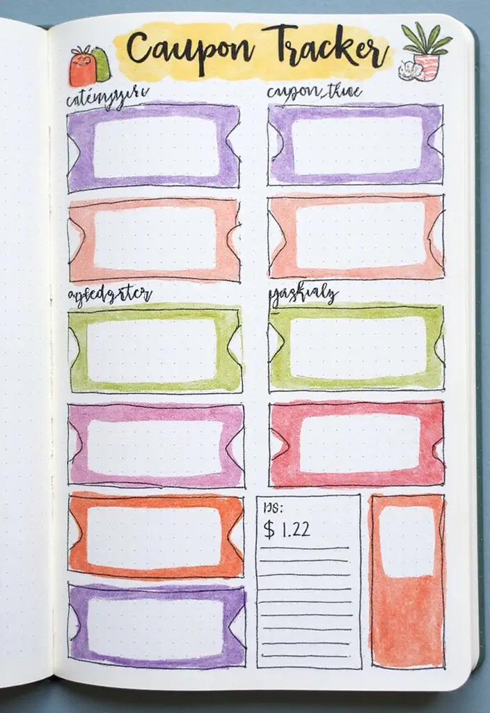 25 Saving Money Bullet Journal Ideas to Stay on Track - 13. Coupon Tracker