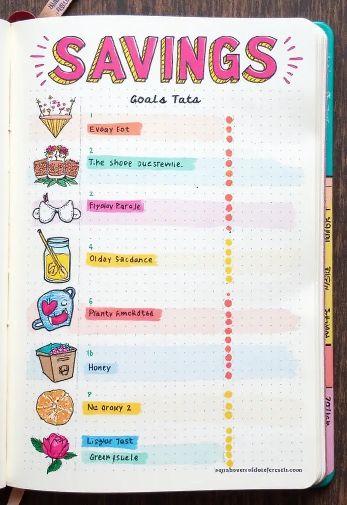 25 Saving Money Bullet Journal Ideas to Stay on Track - 3. Savings Goals Page