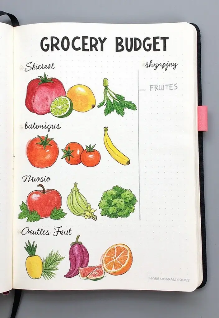 25 Saving Money Bullet Journal Ideas to Stay on Track - 8. Grocery Budget Planner