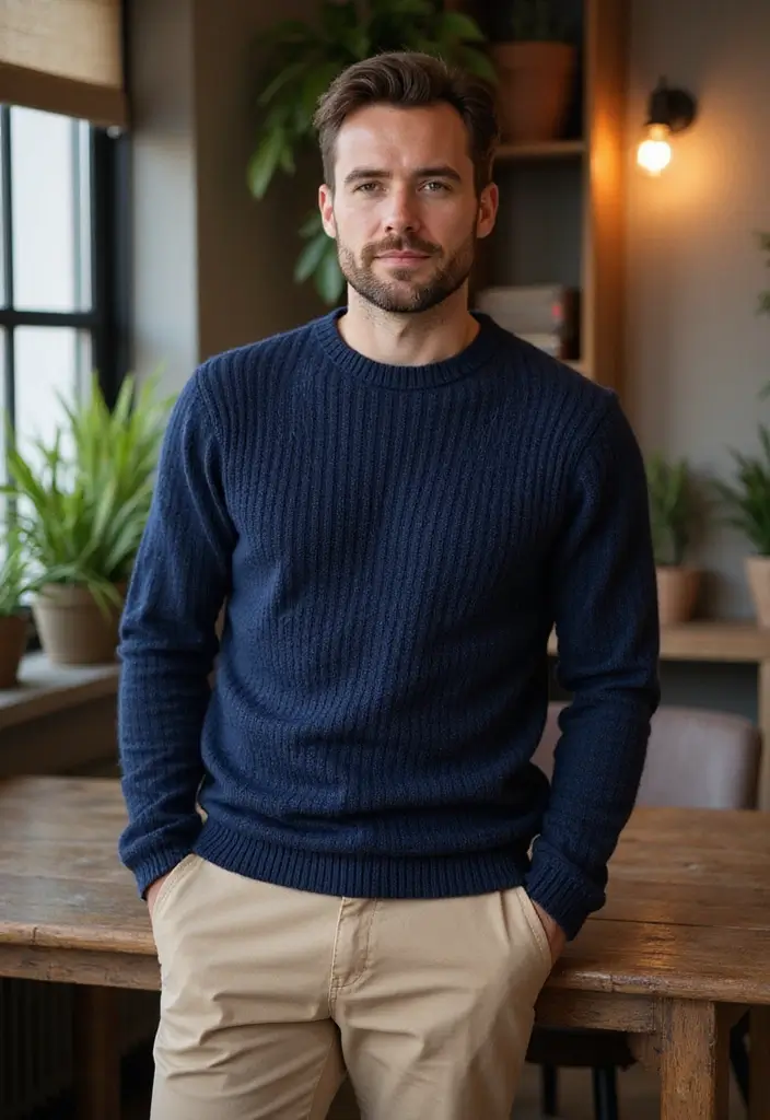 25 Trendy Finance Bro Outfit Ideas to Try - 2. Sweater and Chinos Combo